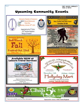 Page 3                                           FORT RUCKER COMMUNITY
                                                 NEWS & NOTES


                Upcoming Community Events




   Visit www.chili5k.com for more information.
 