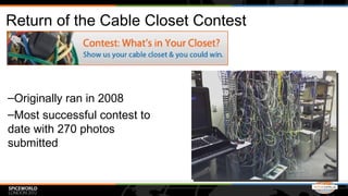 Return of the Cable Closet Contest



–Originally ran in 2008
–Most successful contest to
date with 270 photos
submitted
 