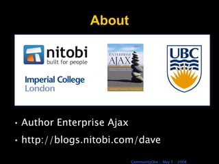 About Author Enterprise Ajax http://blogs.nitobi.com/dave 