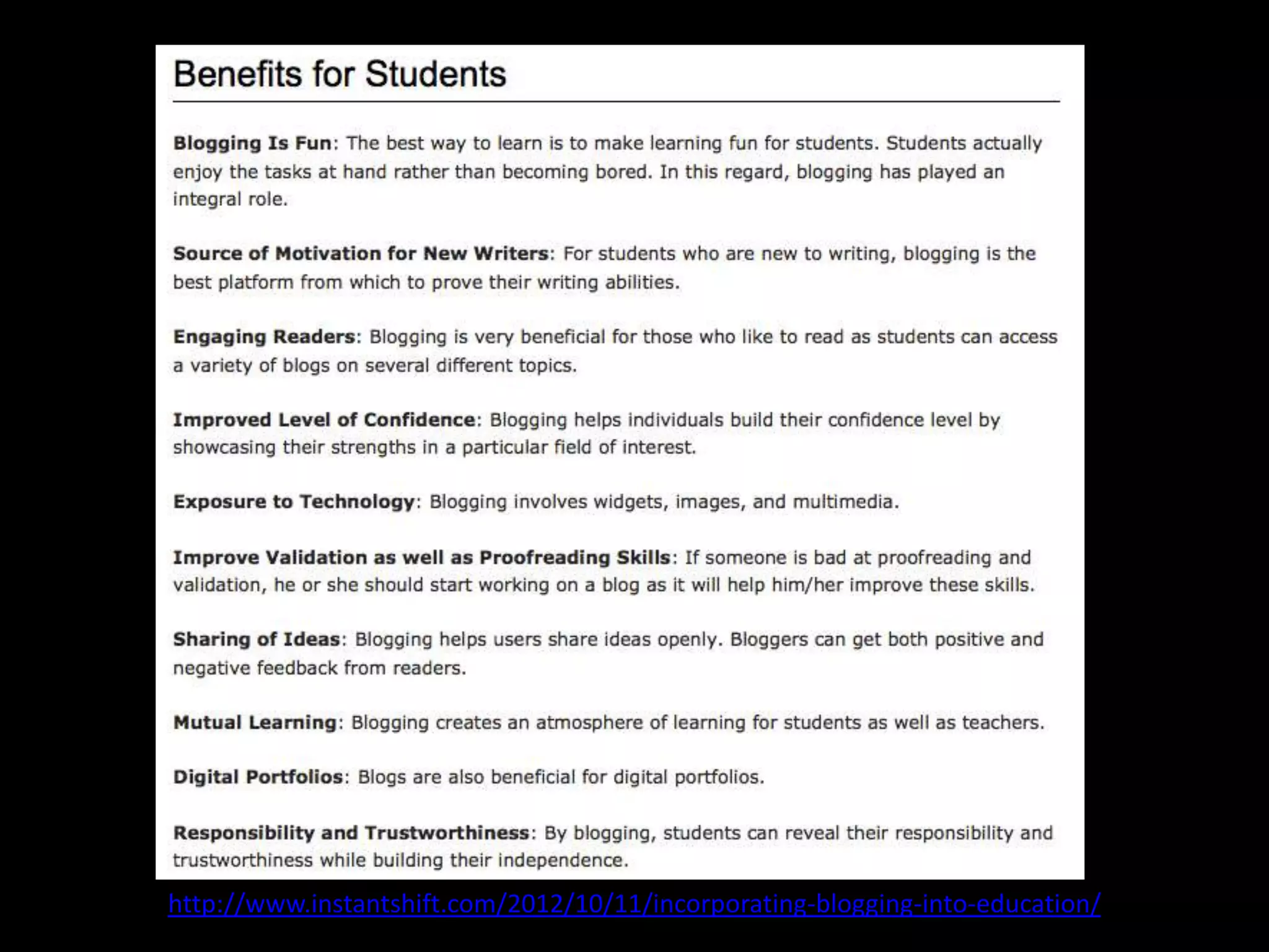 Student Feedback:
I really liked having the participation on Facebook as
part of our assignments. It was nice to have
discussions throughout the week with classmates
about what we had done in class.
 