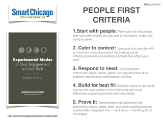PEOPLE FIRST
CRITERIA
1.Start with people: Work with the real people
and real communities you are part of, represent, and/...