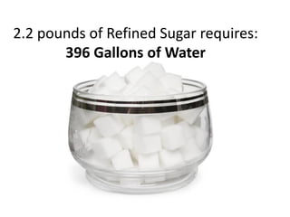 2.2 pounds of Refined Sugar requires:
       396 Gallons of Water
 