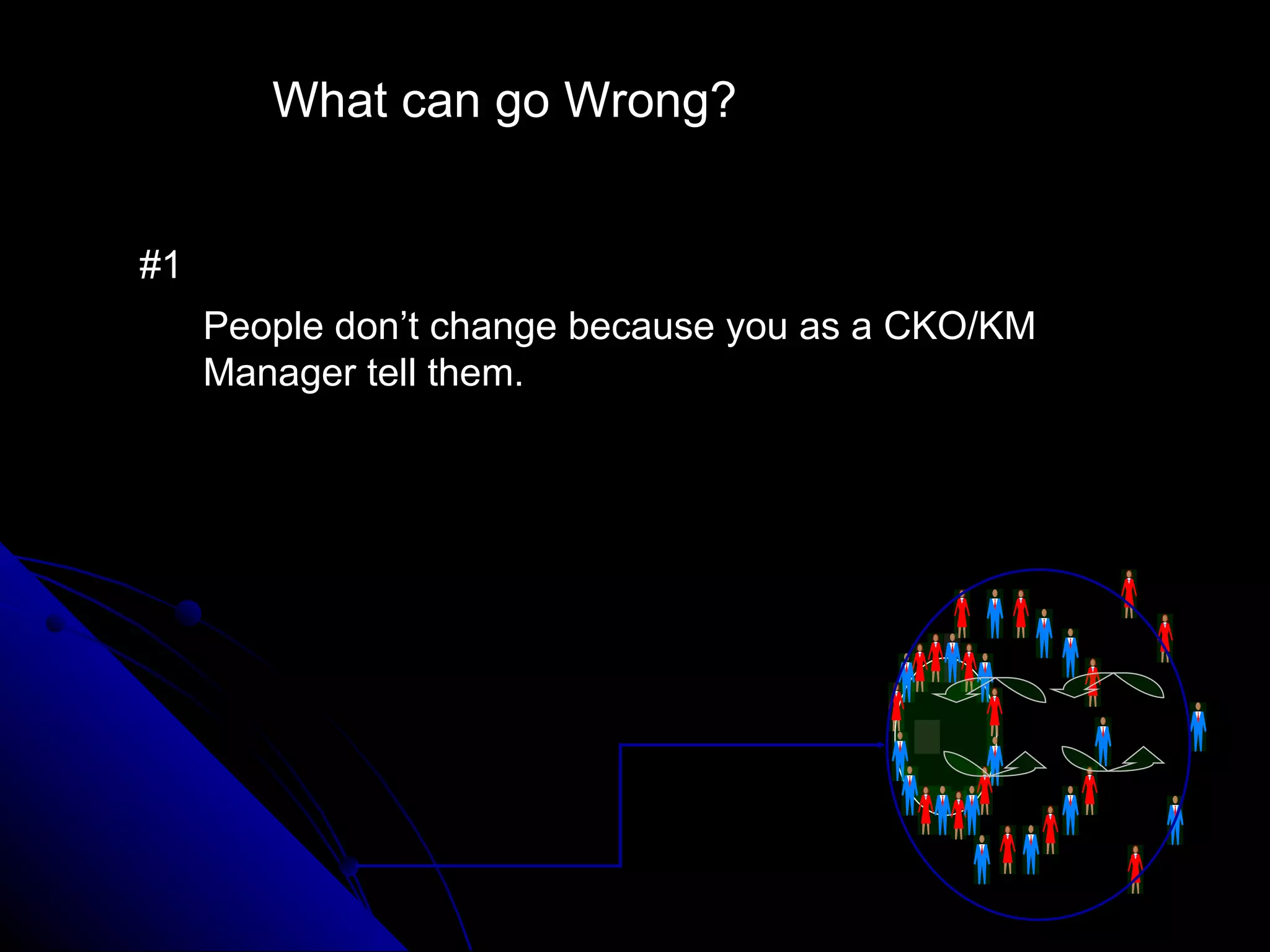 What can go Wrong? #1  People don’t change because you as a CKO/KM Manager tell them. 