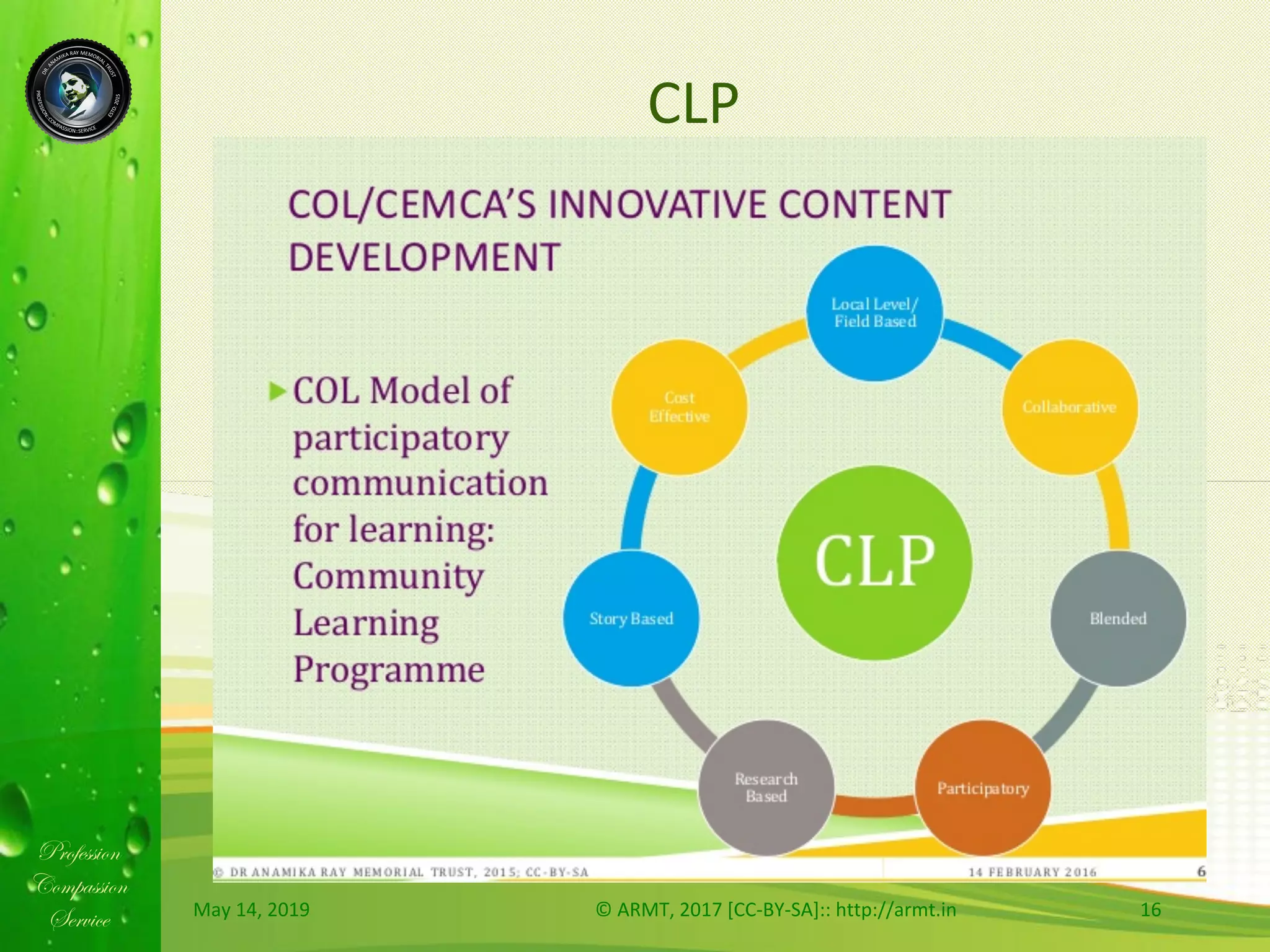 Profession
Compassion
Service
CLP	
May	14,	2019	 ©	ARMT,	2017	[CC-BY-SA]::	http://armt.in	 16	
 