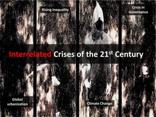 Interrelated Crises of the 21st Century
Global
urbanization
Rising Inequality
Climate Change
Crisis in
Governance
 