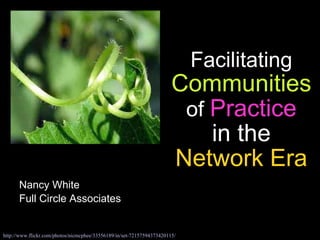 Facilitating  Communities  of  Practice in the  Network Era Nancy White Full Circle Associates http://www. flickr .com/photos/ nicmcphee /33556189/in/set-72157594373420115/ 