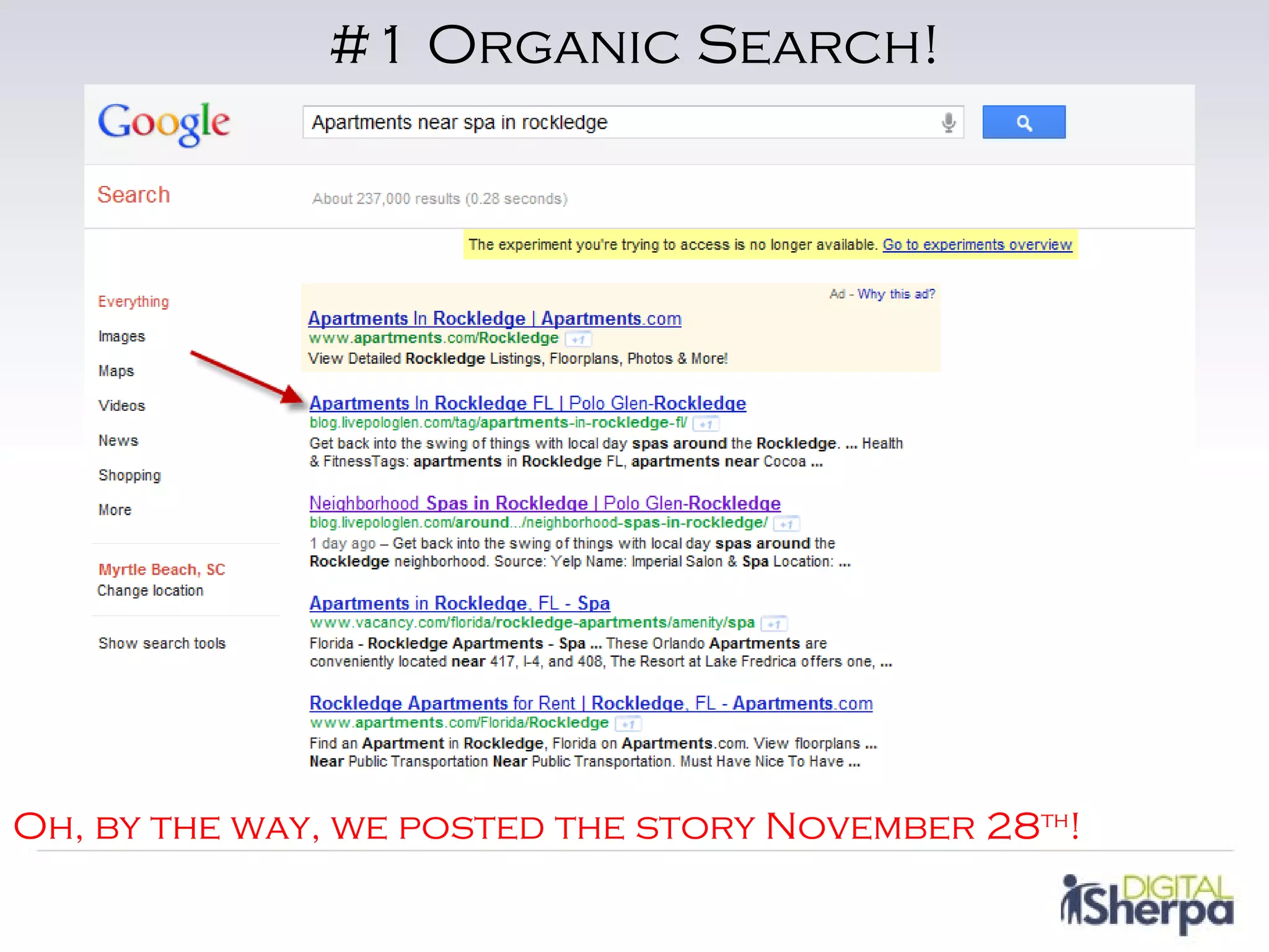 #1 Organic Search!




Oh, by the way, we posted the story November 28th!
 