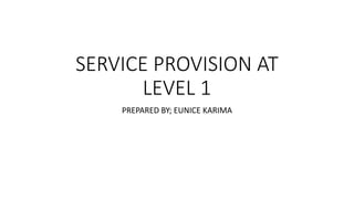 SERVICE PROVISION AT
LEVEL 1
PREPARED BY; EUNICE KARIMA
 