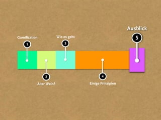 Ausblick
Gamification             Wie es geht                          5
     1                       3




               2                              4

           Alter Wein?                 Einige Prinzipien
 