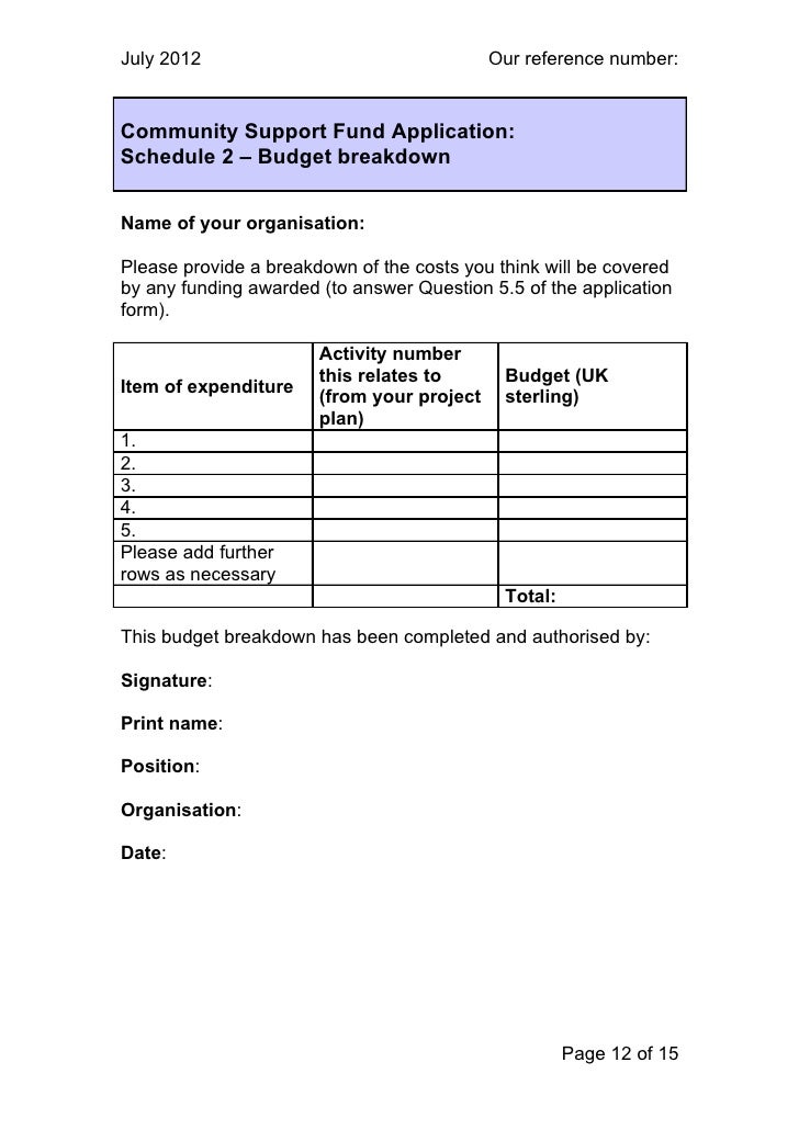 Community Support Fund application form, July 2012