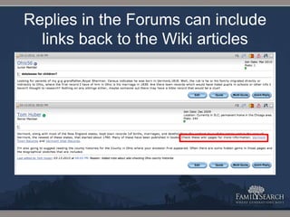 Replies in the Forums can include links back to the Wiki articles