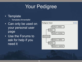 Your PedigreeTemplateTemplate:AhnentafelCan only be used on your personal user pageUse the Forums to ask for help if you need it56