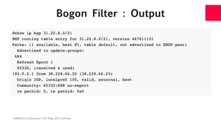 Bogon Filter : Output
bdNOG3 Conference | 18th May 2015 | Dhaka
 