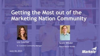 Getting the Most out of the
Marketing Nation Community
Liz Courter
Sr. Customer Community Manager
June 18, 2015
Scott Wilder
Global Nation Builder
 