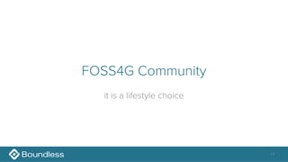 FOSS4G Community
it is a lifestyle choice
11
 