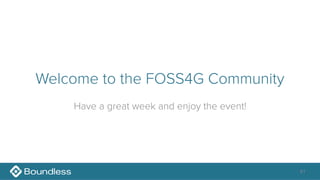 Welcome to the FOSS4G Community
Have a great week and enjoy the event!
41
 