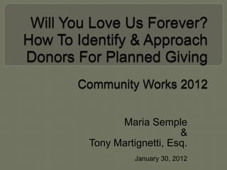 Maria Semple
&
Tony Martignetti, Esq.
January 30, 2012
 