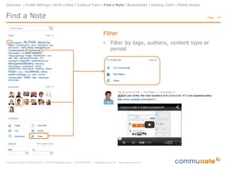 Overview | Profile Settings | Write a Note | Create a Topic | Find a Note | Bookmarklet | Desktop Client | Mobile Access

Find a Note

Page: 19

Filter
•

Filter by tags, authors, content type or
period

 