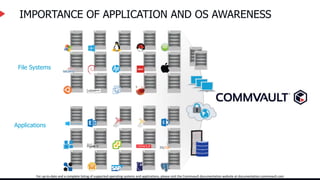 IMPORTANCE OF APPLICATION AND OS AWARENESS
File Systems
Applications
For up-to-date and a complete listing of supported operating systems and applications, please visit the Commvault documentation website at documentation.commvault.com
 