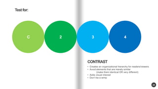 Multiple 
sclerosis day 
care centre 
25 
K U A L A L U M P U R - 1 9 9 0 
C 2 3 4 
CONTRAST 
? Creates an organizational hierarchy for readers/viewers 
? Avoid elements that are merely similar 
(make them identical OR very different) 
? Adds visual interest 
? Dont be a wimp 
Test for: 
 