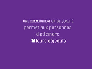 UNE COMMUNICATION DE QUALITÉ
permet aux personnes
    d’atteindre
   leurs objectifs
 