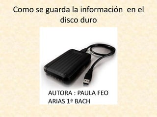Como se guarda la información en el
disco duro

AUTORA : PAULA FEO
ARIAS 1ª BACH

 