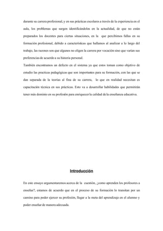 ENSAYO: Como Aprenden Los Profesores A EnseñAr
