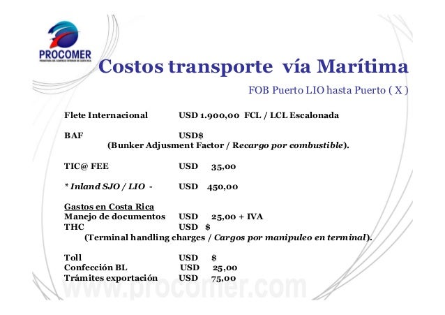 Costos para la consolidación de mercancías