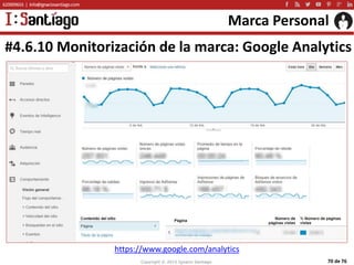 Copyright © 2015 Ignacio Santiago 70 de 76
Marca Personal
#4.6.10 Monitorización de la marca: Google Analytics
https://www...