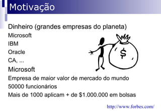 Motivação Dinheiro (grandes empresas do planeta) Microsoft 