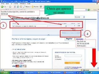 3 Checa que aparece mi email 4 Escribe la descripción y anota la cantidad a DONAR  Da click en ACTUALIZAR TOTALES  