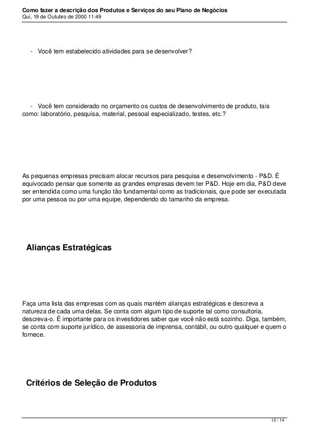 Plano de negocios empresa de servicos
