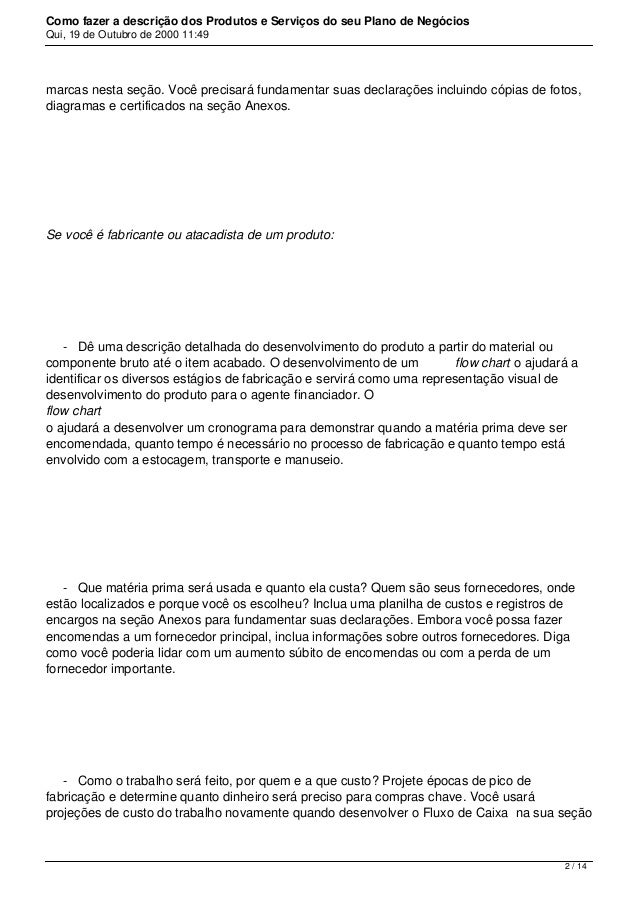 Plano de negocios empresa de servicos