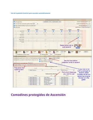 Uso de la pestaña Construir para ascender automáticamente
Comodines protegidos de Ascensión
 
