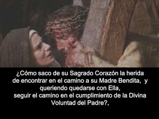 ¿Cómo saco de su Sagrado Corazón la herida
de encontrar en el camino a su Madre Bendita, y
queriendo quedarse con Ella,
seguir el camino en el cumplimiento de la Divina
Voluntad del Padre?,
 