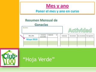 “Hoja Verde”
Mes y ano
Poner el mes y ano en curso
Mayo 2010
 