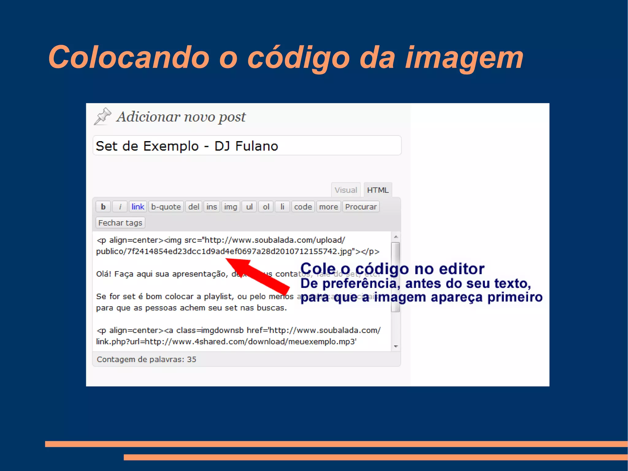 Colocando o código da imagem 