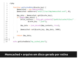 Seus novos melhores
amigos




Memcached + arquivo em disco gerado por rotina
 