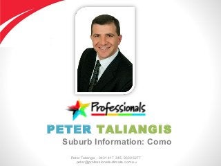 Peter Taliangis - 0431 417 345, 9330 5277
peter@professionalsultimate.com.au
PETER TALIANGIS
Suburb Information: Como
 