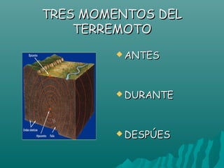 TRES MOMENTOS DEL
    TERREMOTO
         ANTES




         DURANTE




         DESPÚES
 