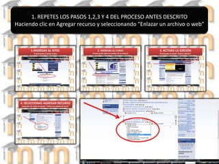 1. REPETES LOS PASOS 1,2,3 Y 4 DEL PROCESO ANTES DESCRITOHaciendo clic en Agregar recurso y seleccionando “Enlazar un archivo o web”