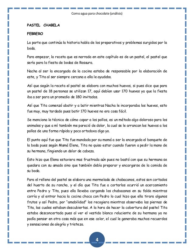 El Resumen Del Libro Como Agua - Como Agua Para Chocolate Anlisis 4 638 