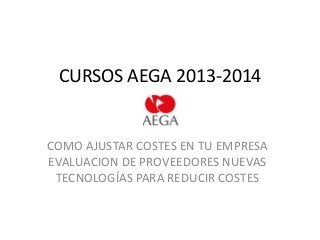 CURSOS AEGA 2013-2014

COMO AJUSTAR COSTES EN TU EMPRESA
EVALUACION DE PROVEEDORES NUEVAS
TECNOLOGÍAS PARA REDUCIR COSTES

 