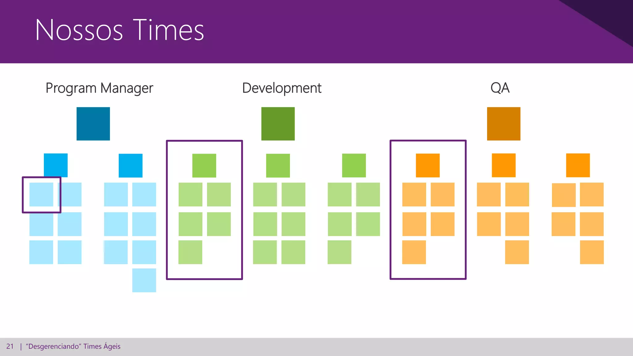 21 | “Desgerenciando” Times Ágeis
Nossos Times
Program Manager Development QA
 