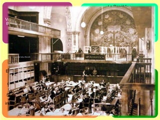 Vida independiente
24 10 1833
Valentín Gómez Farías, establece la
Biblioteca Nacional, conteniendo el
acervo de la Universidad.
El proyecto se postergó varios
lustros.

La República
30 11 1867
Benito Juárez, expide un nuevo decreto
para establecer la Biblioteca Nacional,
ordenando el acondicionamiento de la
antigua iglesia de San Agustín y
nombrando director de la misma al sabio
y diplomático José María Lafargua.

09 07 1929
El gobierno federal (Plutarco Elías Calles) otorgó a
la Universidad su autonomía, por lo que la
Biblioteca Nacional y sus acervos dejaron de
depender de la Secretaría de Educación Pública.
23 09 1929
Se le nombra director al poeta Enrique Fernández
Ledesma. Obtuvo recursos de comerciantes,
industriales y banqueros para el acondicionamiento
de la capilla del tempo de San Agustín para
trasladar ahí el acervo hemerográfico.

Revolución Mexicana
1912
El director bibliotecario
Rogelio Fernández
Gual, creó el
Departamento de
Periódicos y Revistas.
Que se colocó en el
coro de la iglesia de
San Agustín.

 