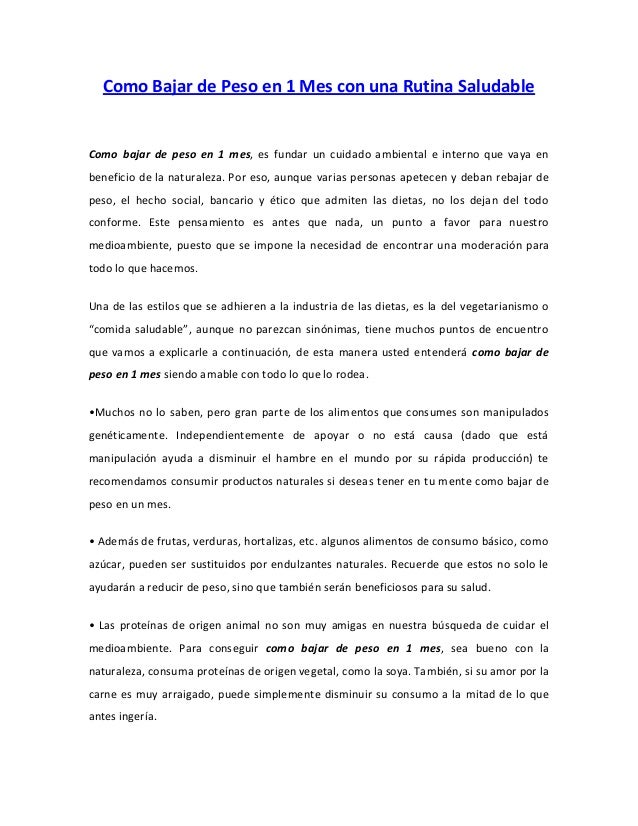 Como bajar de peso naturalmente en un mes es