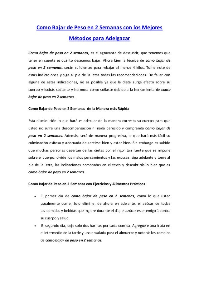 Cm bajar de peso en 2 semanas