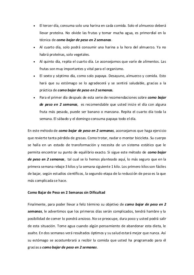 Cm bajar de peso en 2 semanas
