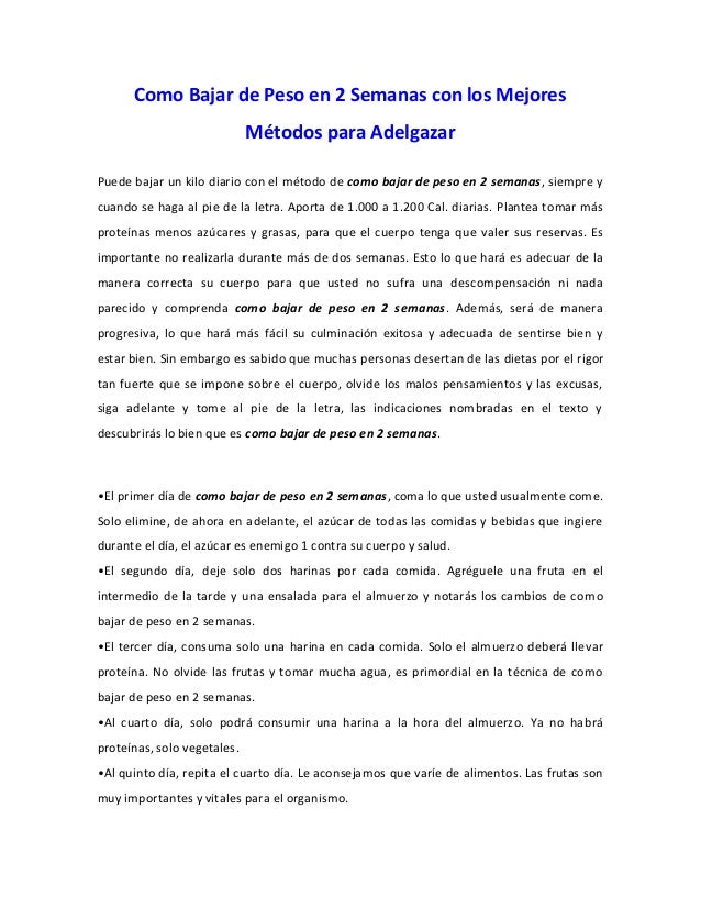 Como se puede bajar de peso en 2 semanas