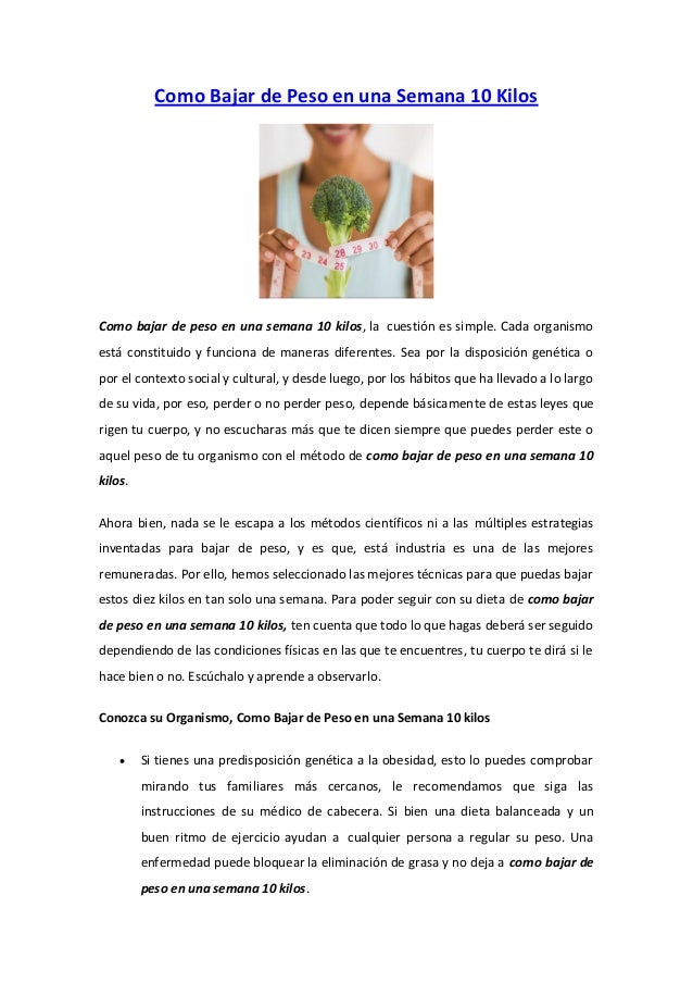 Como puedo bajar de peso en una semana 10 kilos en